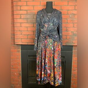 Noracora Women's‎ Long Sleeve Front Tie Detail Abstract Dress JM6 Multi Small